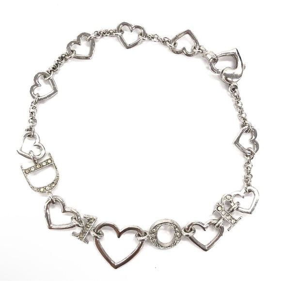 Christian Dior Silver Heart Chain Letter Charm  Bracelet - Picture 1 of 2